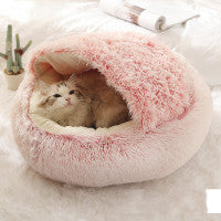 2 In 1 Dog And Cat Winter Bed Round Plush Warm